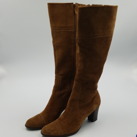 Talbots Shoes - Talbots Brown Heeled Suede Over the Calf Boots